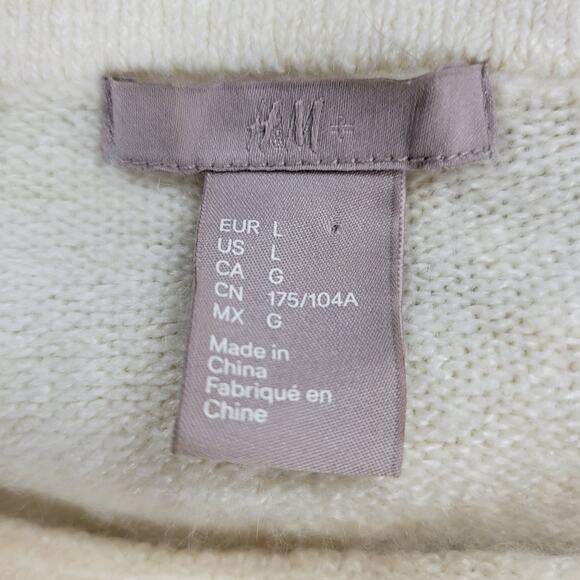 H&M Festive Reindeer Sweater Womens L White Off The Shoulder Holiday Christmas - Picture 2 of 16